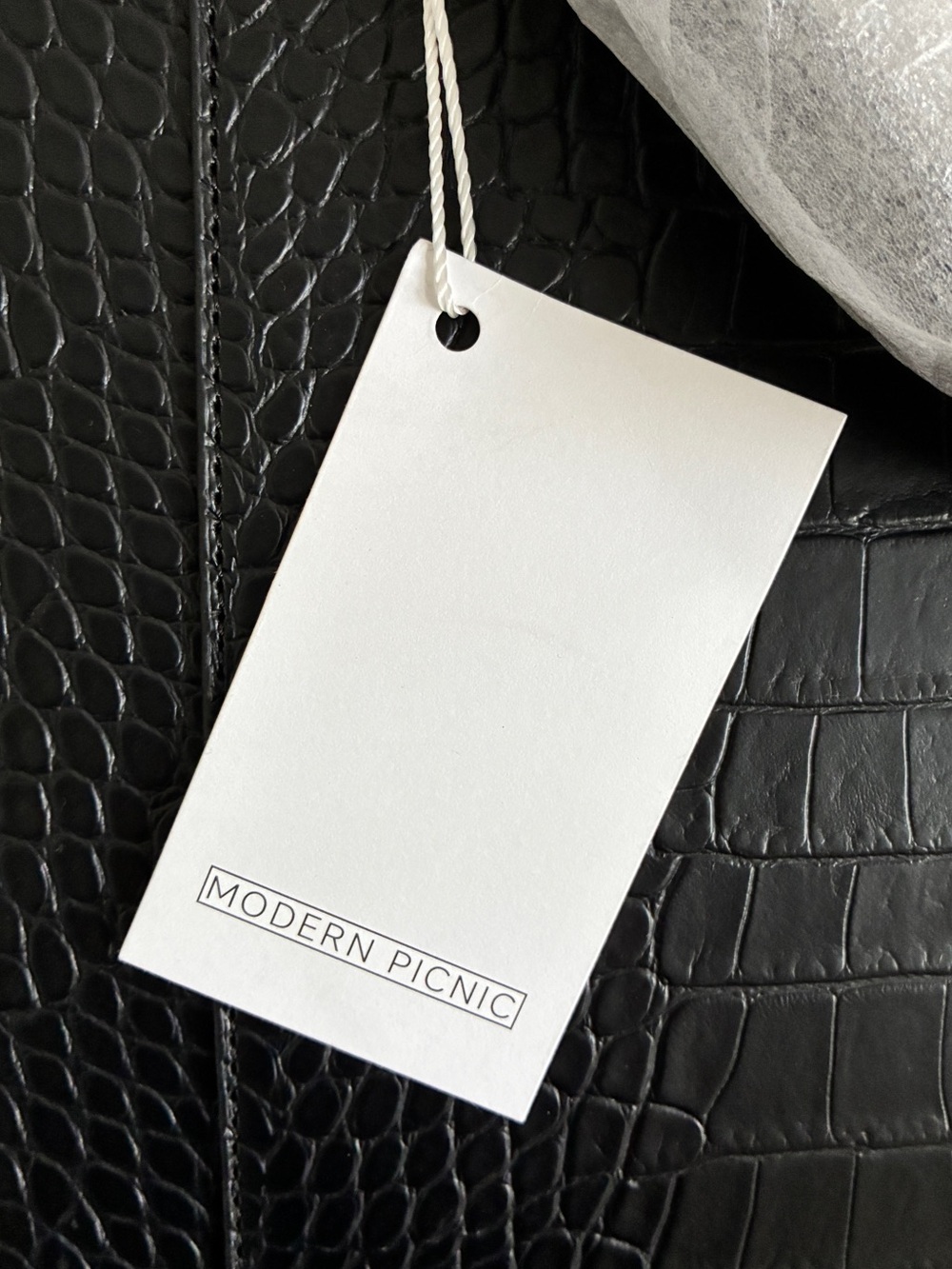 NWT Modern Picnic Large Luncher Black Croc Vegan Leather Lunch Bag - Picture 3 of 14